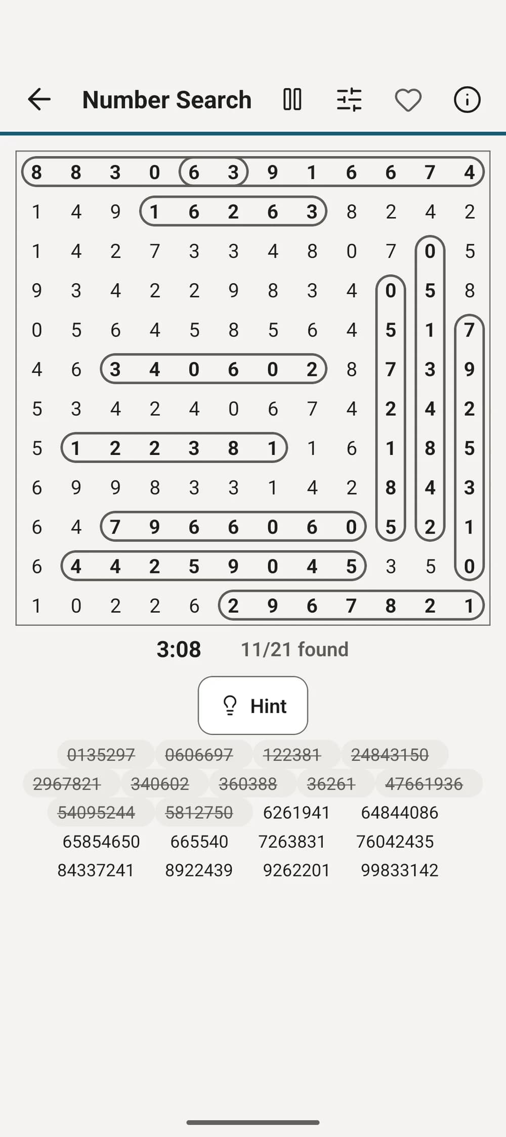 Number search