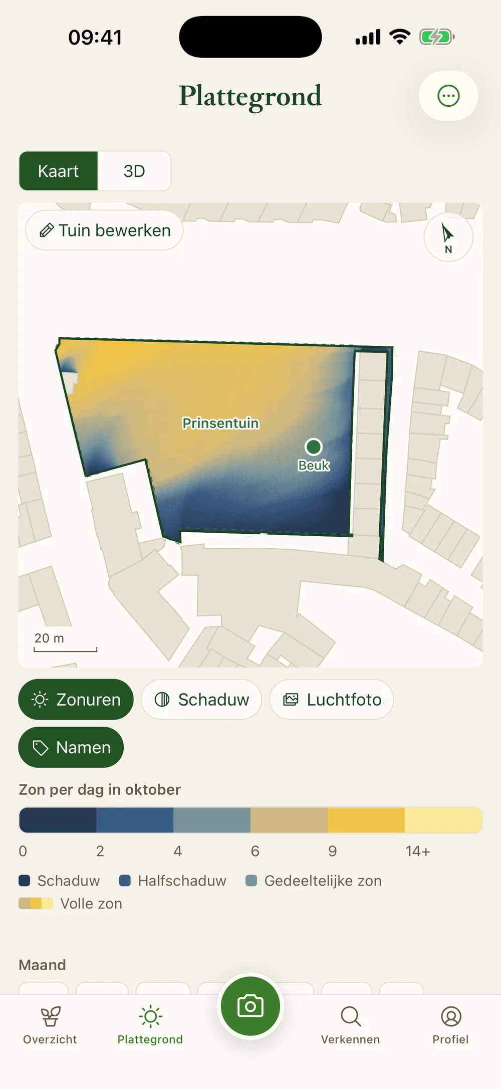 Garden plan with hours of sun per day